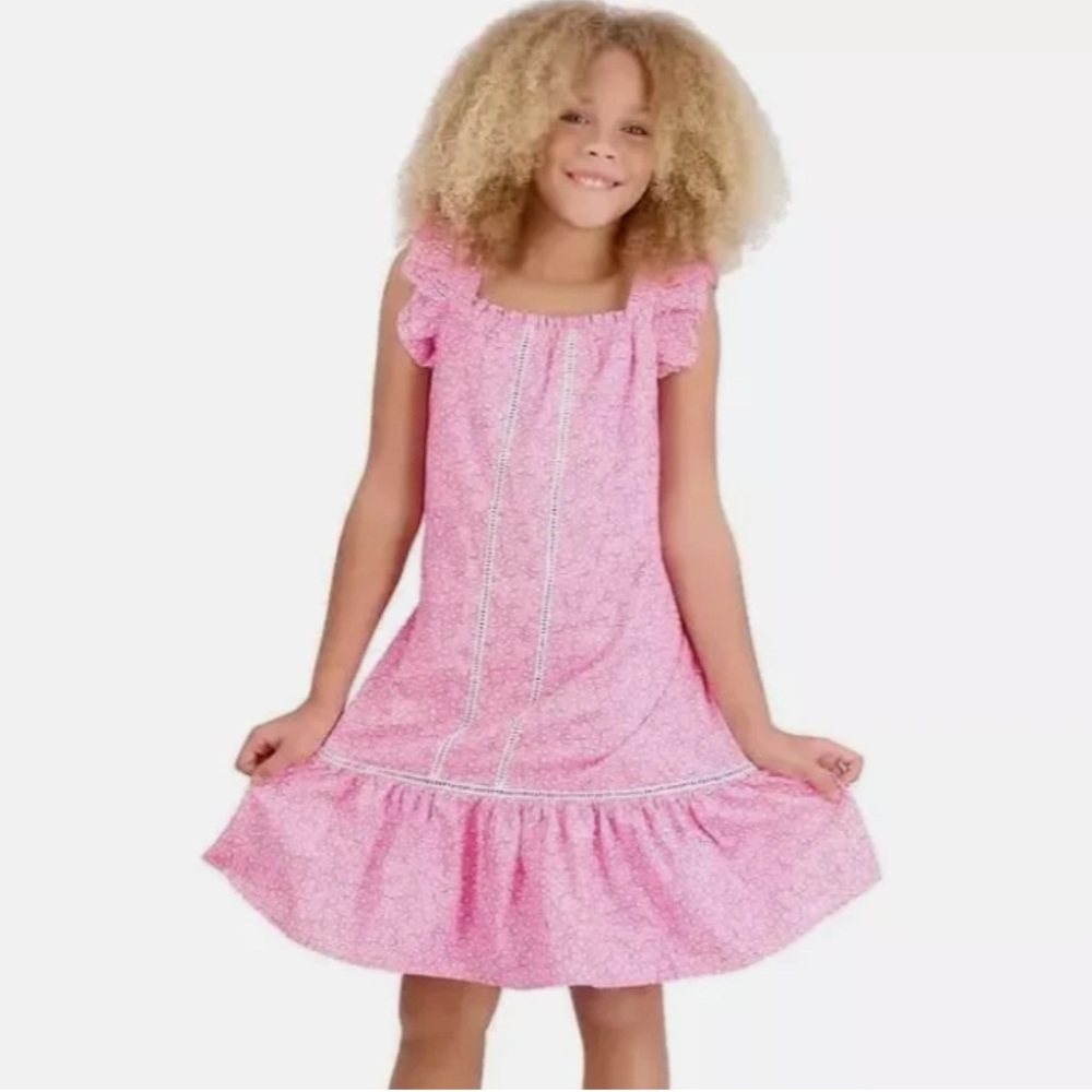 French Connection Pink white ruffle straps and hem girl’s‎ dress Sz 14-16 L